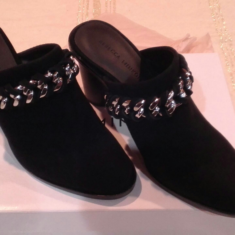 Rebecca Minkoff Black Suede Chain Mules